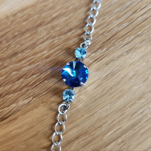 Blue Crystals & Silver Chain Bracelet, Hand Crafted - Picture 3 of 12